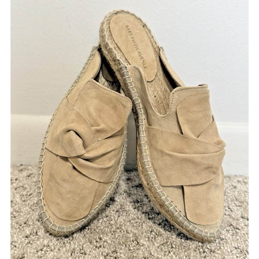 Women’s Saks Fifth Avenue Suede Leather Knot Espadrilles Mules Size 6 Slides‎